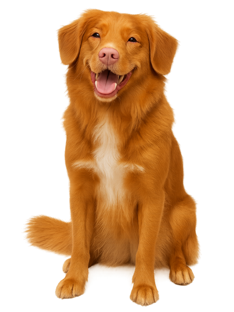 Ein fröhlicher, orangefarbener Hund sitzt mit offenem Maul und zeigt seine Zähne. Ein fröhlicher, orangefarbener Hund sitzt mit offenem Maul und zeigt seine Zähne.